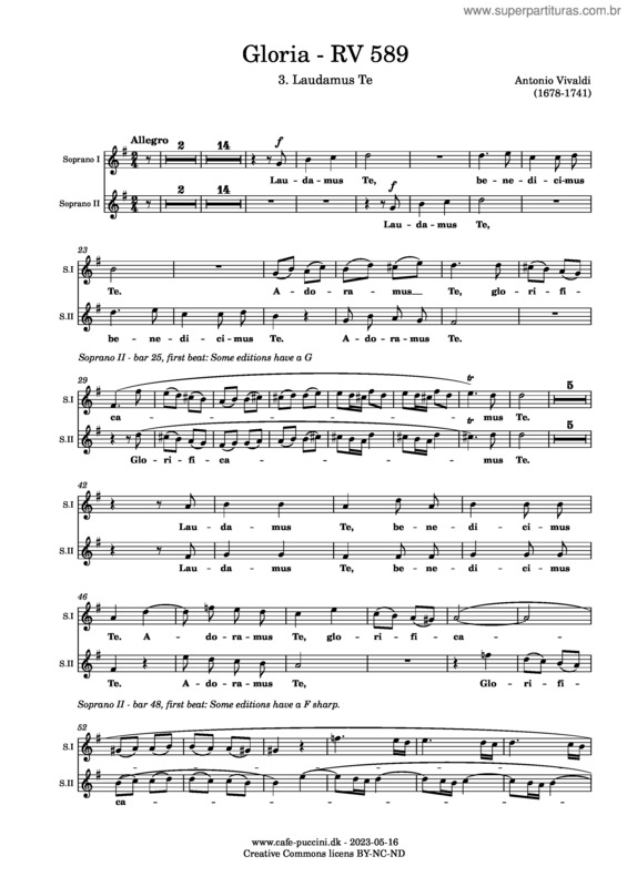 Partitura da música Gloria v.51