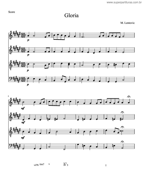 Partitura da música Gloria v.53