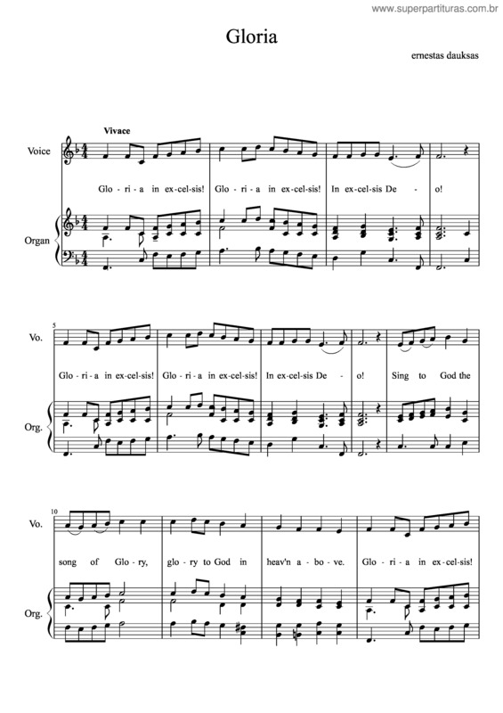 Partitura da música Gloria v.58