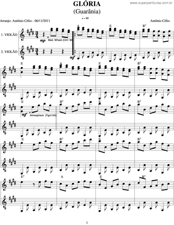 Partitura da música Glória v.6