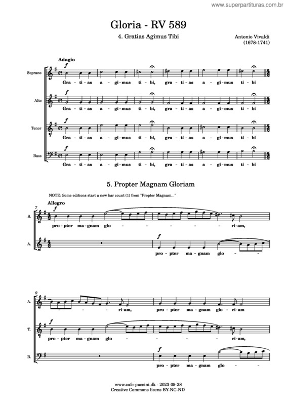 Partitura da música Gloria v.60