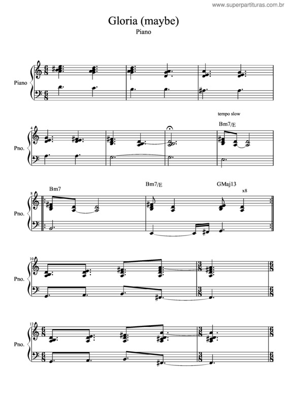 Partitura da música Gloria v.72