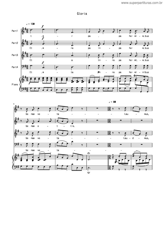 Partitura da música Gloria v.73