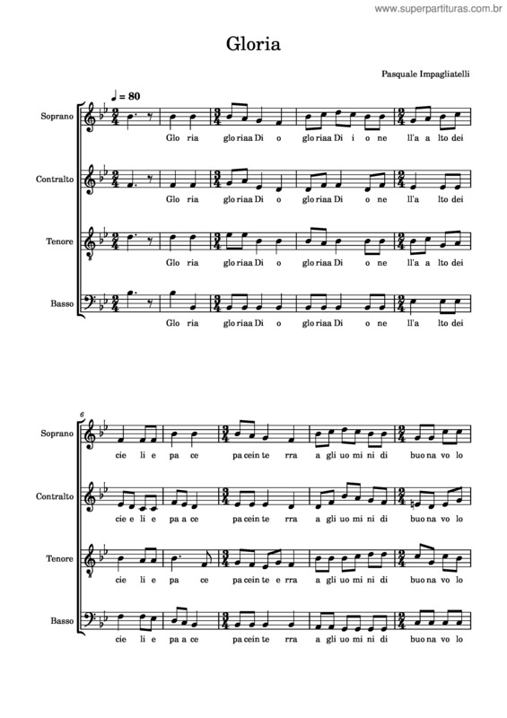 Partitura da música Gloria v.86
