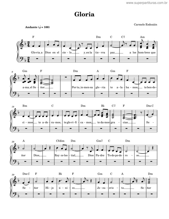 Partitura da música Gloria v.87