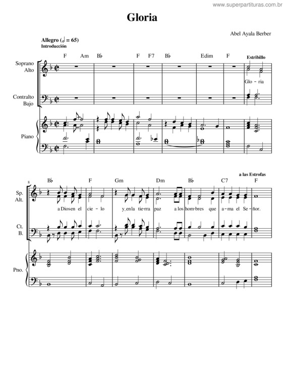 Partitura da música Gloria v.93