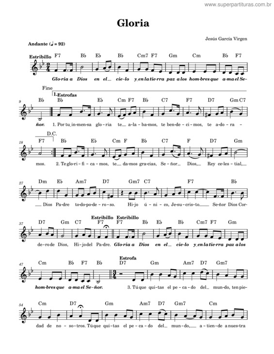 Partitura da música Gloria v.96