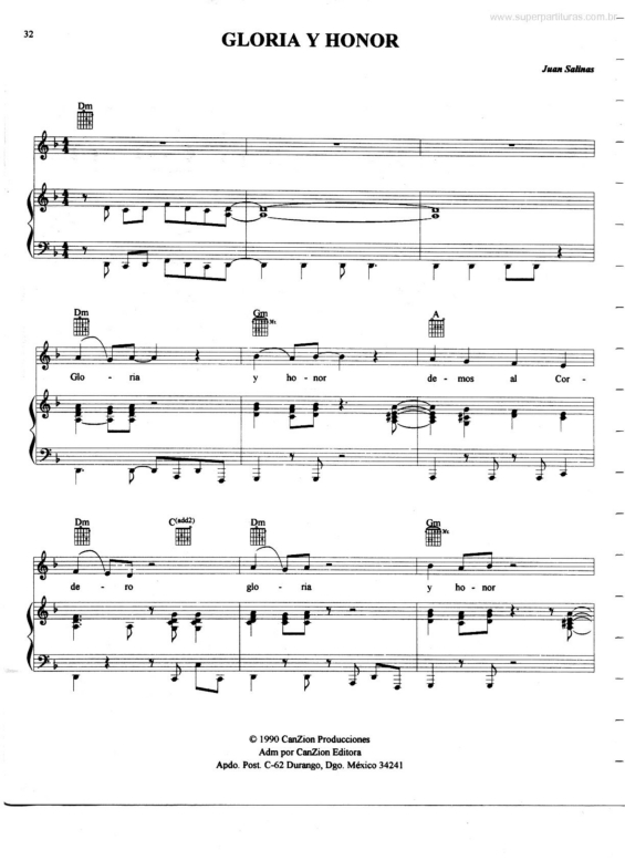 Partitura da música Gloria y Honor