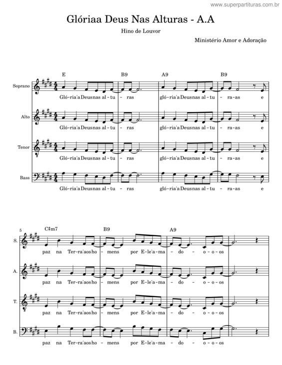 Partitura da música Glóriaa Deus Nas Alturas – Ministério Amor