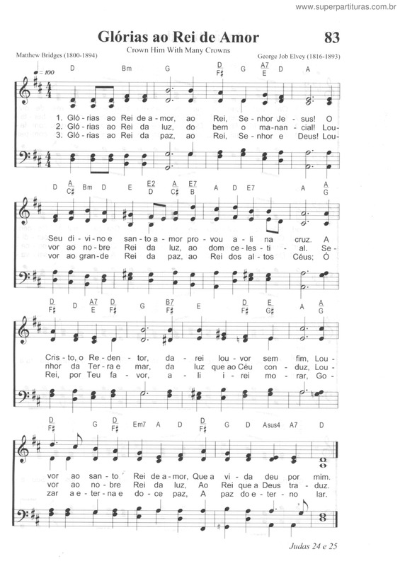 Partitura da música Glórias Ao Rei De Amor