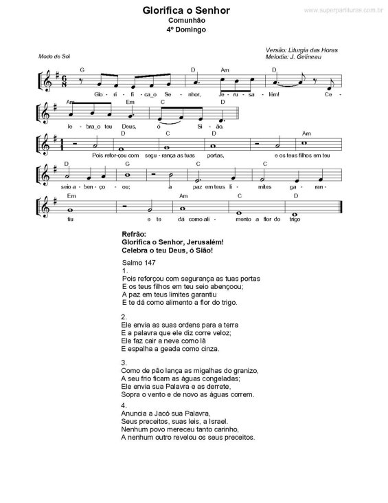 Partitura da música Glorifica o Senhor