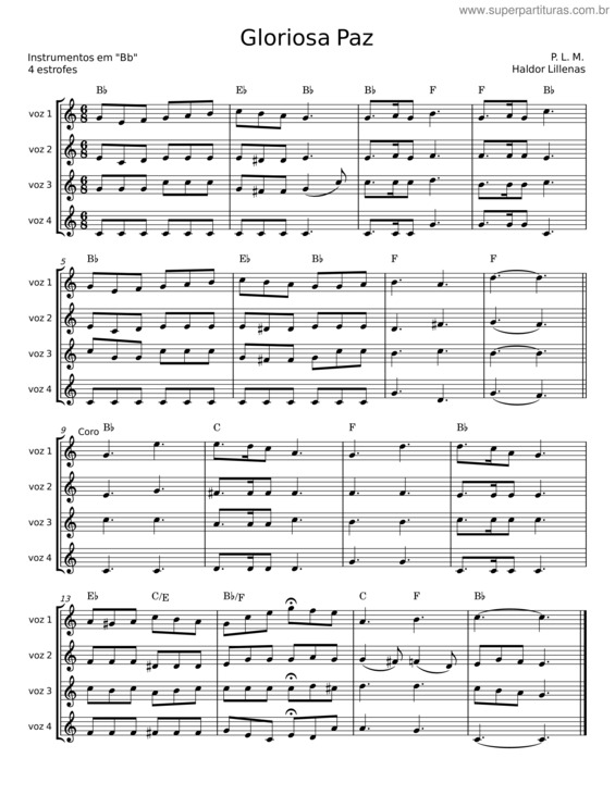 Partitura da música Gloriosa Paz – P. L. M.