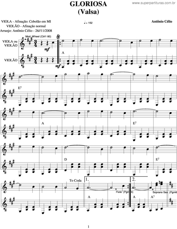 Partitura da música Gloriosa