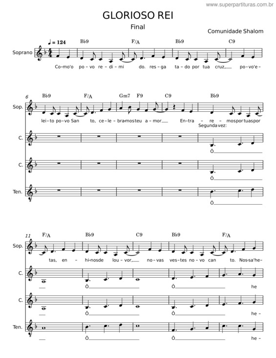 Partitura da música Glorioso Rei – Comunidade Shalom