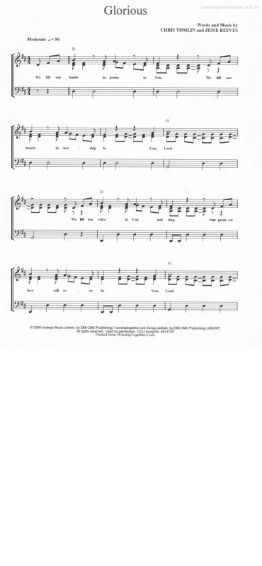 Partitura da música Glorious