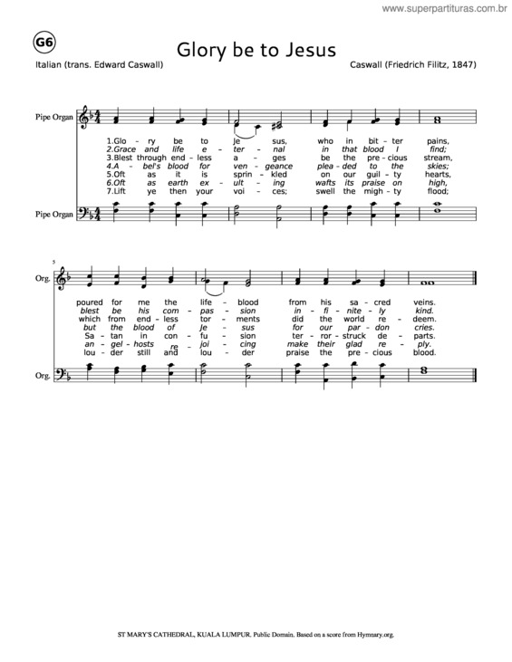 Partitura da música Glory Be To Jesus