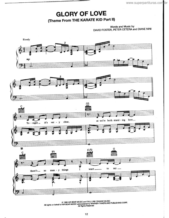 Partitura da música Glory Of Love v.2