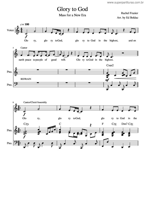 Partitura da música Glory To God, Gloria, Mass For A New Era, Rachel Frazier, Arr. Ed Bolduc