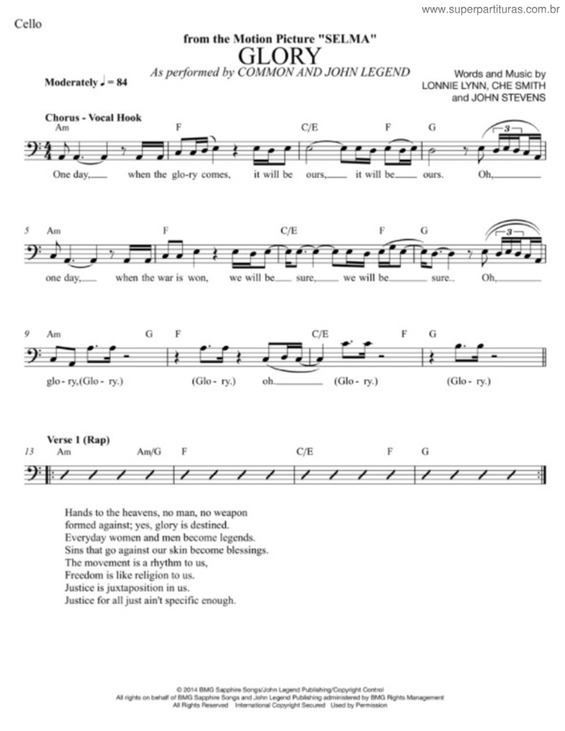 Partitura da música Glory v.3