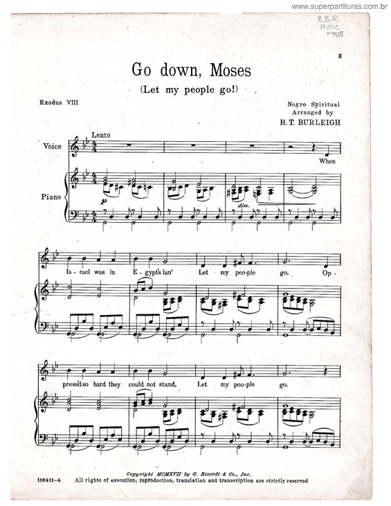 Partitura da música Go Down, Moses