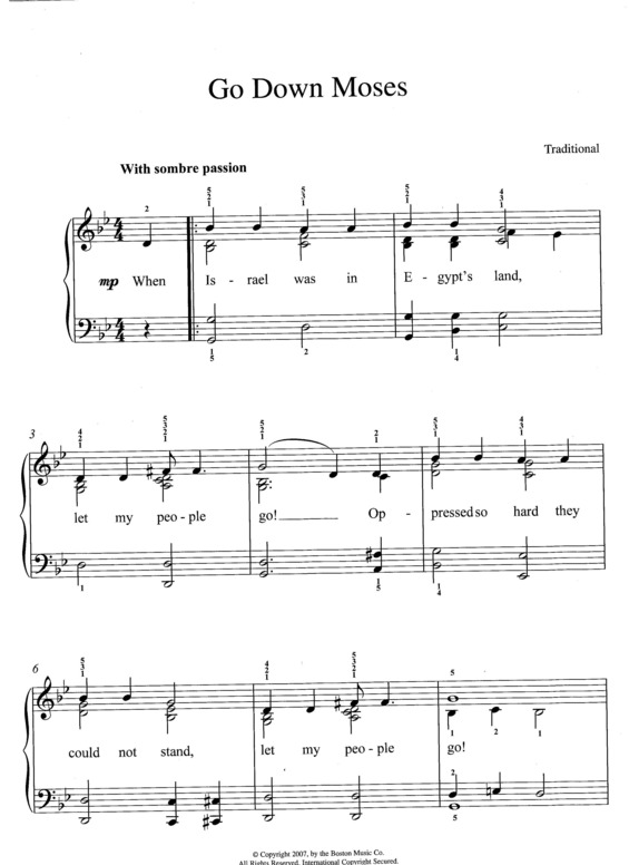 Partitura da música Go Down Moses