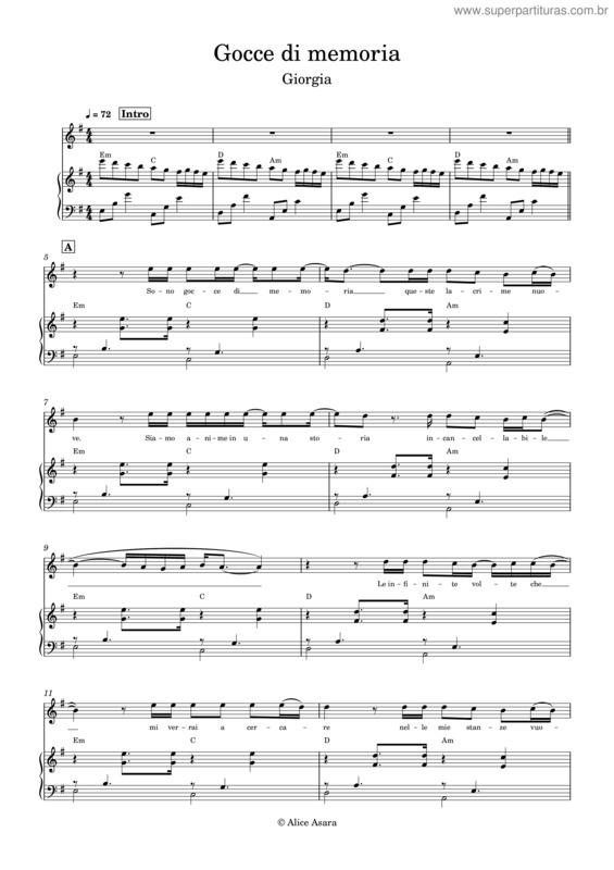 Partitura da música Gocce Di Memoria – Giorgia