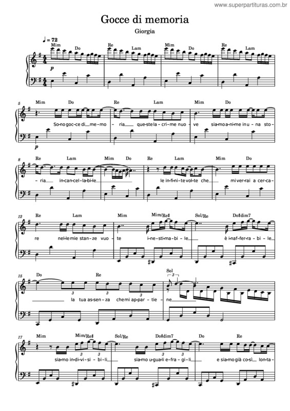 Partitura da música Gocce Di Memoria –Easy Version