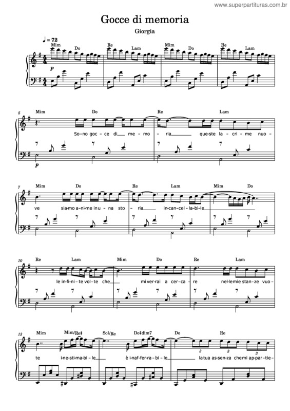 Partitura da música Gocce Di Memoria