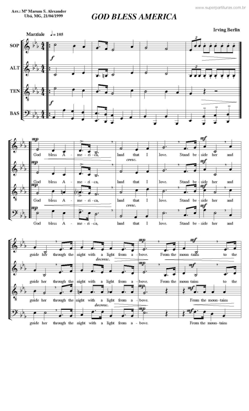 Partitura da música God Bless America