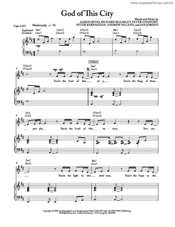 Partitura da música God Of This City v.2