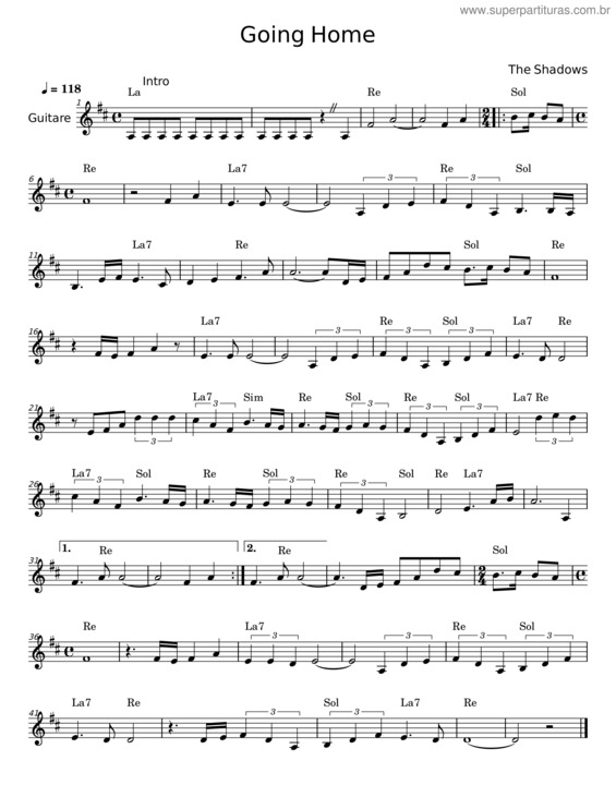 Partitura da música Going Home –Local Hero– – The Shadows