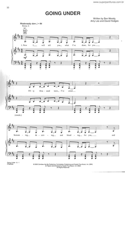 Partitura da música Going Under v.3