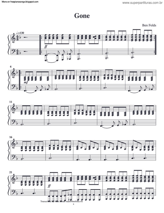 Partitura da música Gone