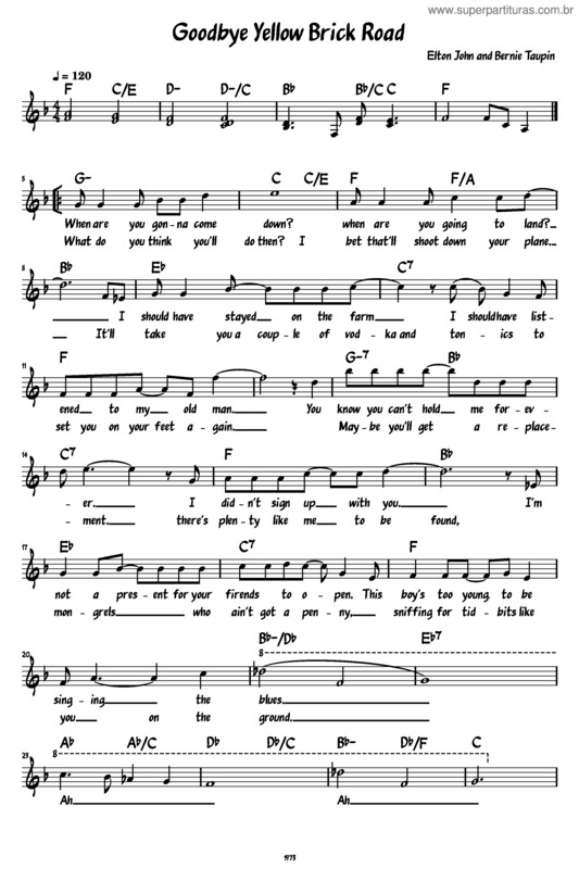 Partitura da música Good Bye, Yellow Brick Road