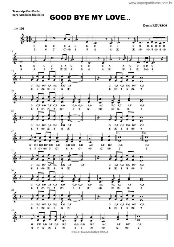 Partitura da música Good Bye My Love...