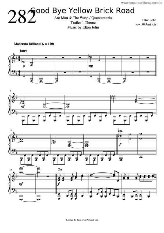 Partitura da música Good Bye Yellow Brick Road