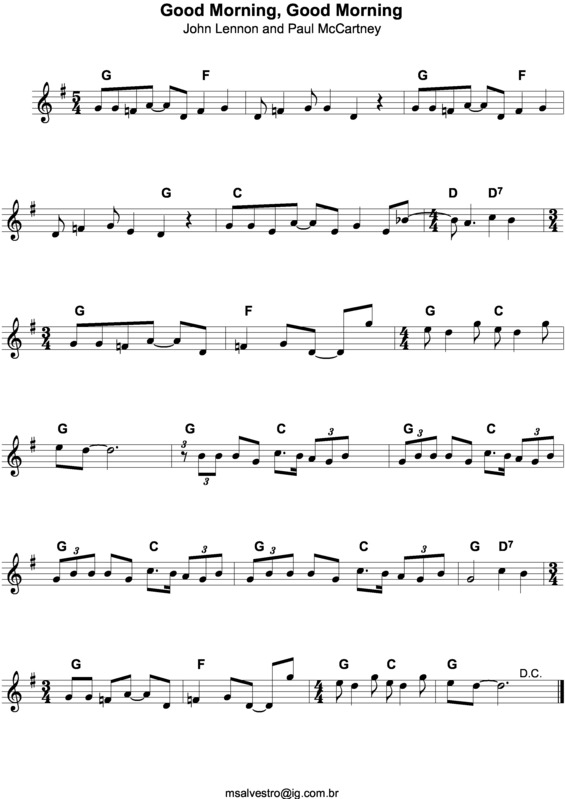 Partitura da música Good Morning, Good Morning v.3