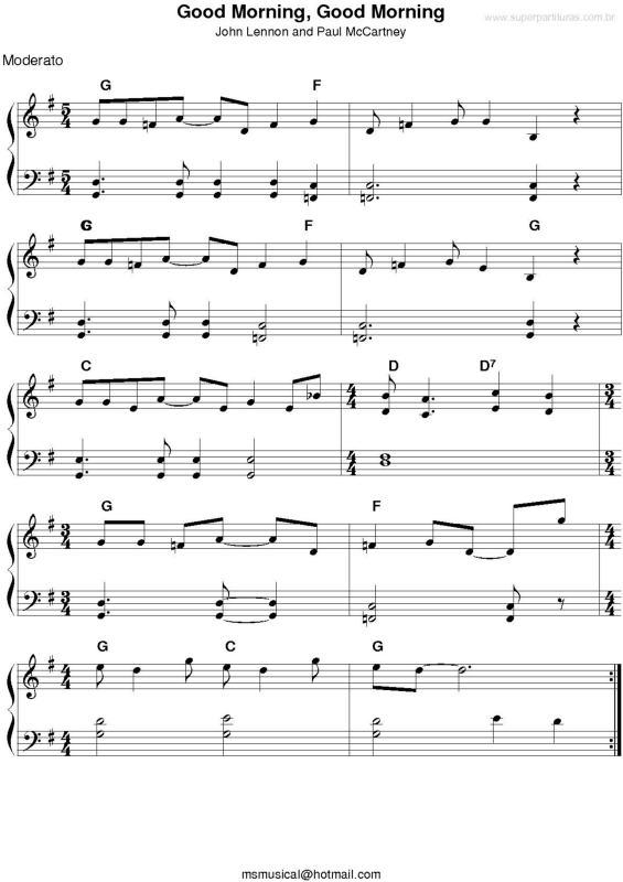 Partitura da música Good Morning, Good Morning