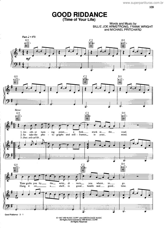 Partitura da música Good Riddance (Time Of Your Life)