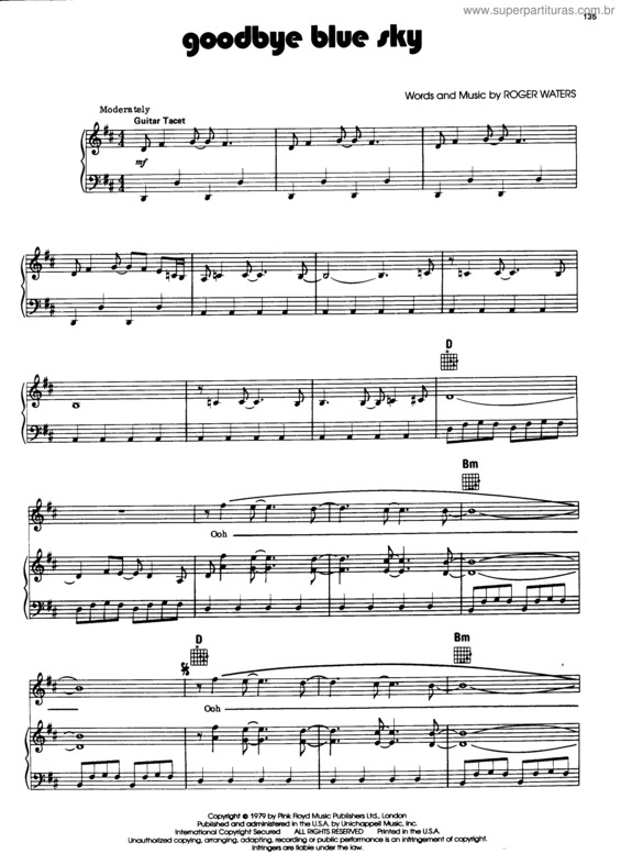 Partitura da música Goodbye Blue Sky v.2