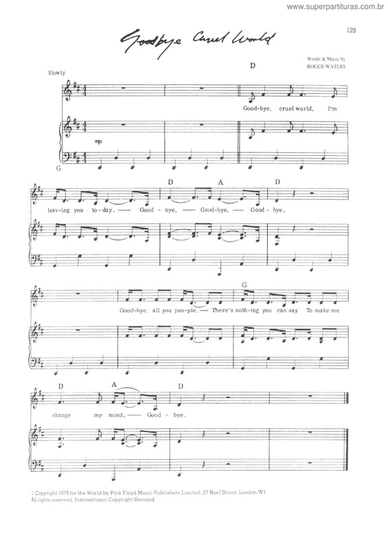 Partitura da música Goodbye Cruel World