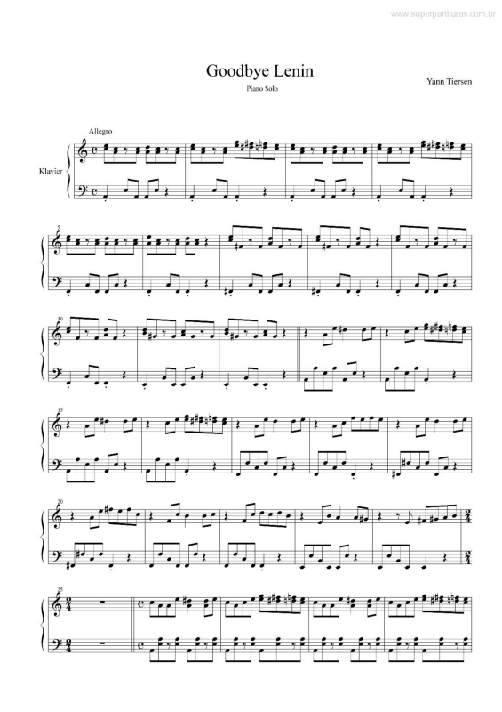 Partitura da música Goodbye Lenin (Piano Solo)