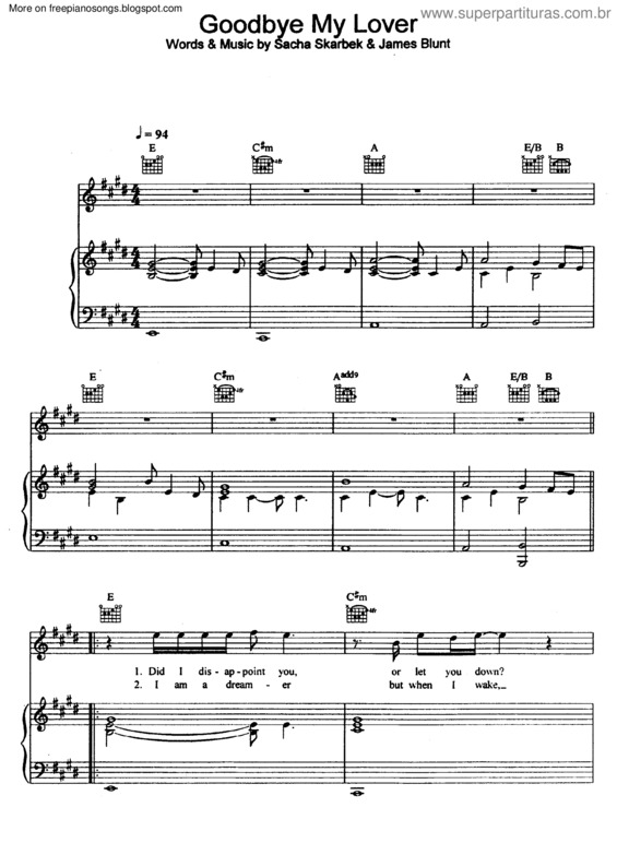 Partitura da música Goodbye My Lover v.2