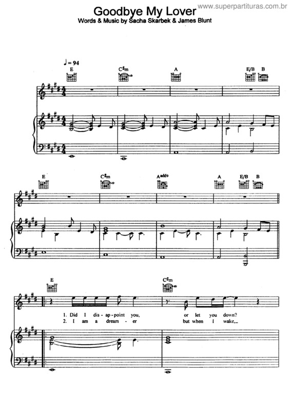 Partitura da música Goodbye My Lover