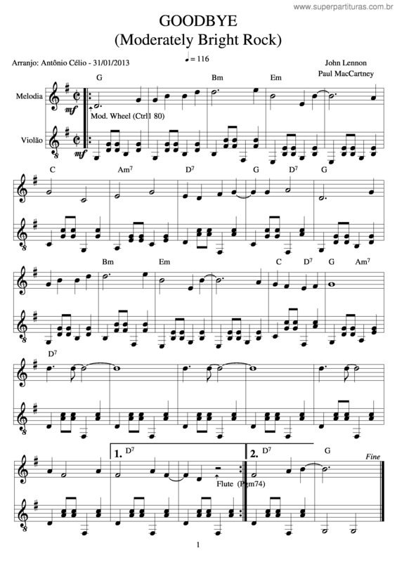 Partitura da música Goodbye v.8