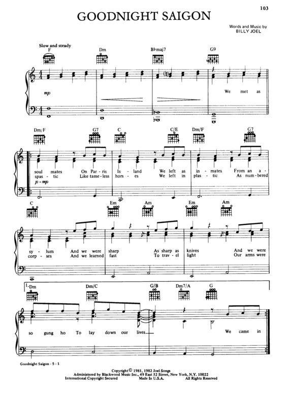 Partitura da música Goodnight Saigon
