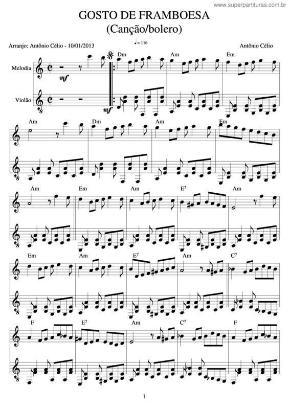 Partitura da música Gosto De Framboesa