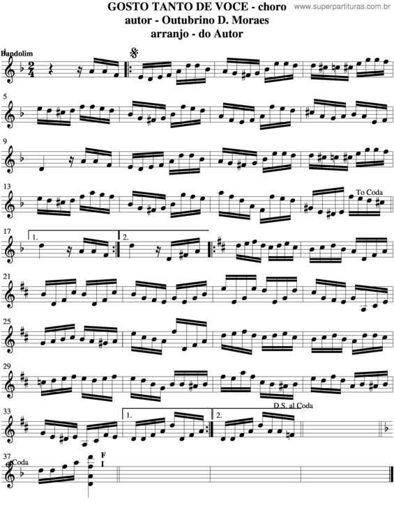 Partitura da música Gosto Tanto De Você v.2