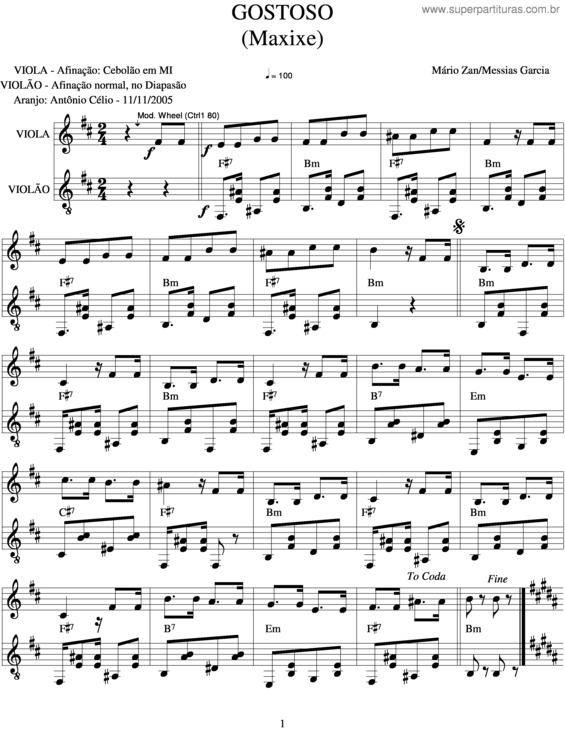 Partitura da música Gostoso v.2