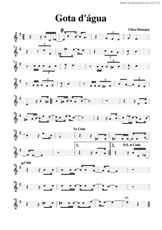 Partitura da música Gota D`Água